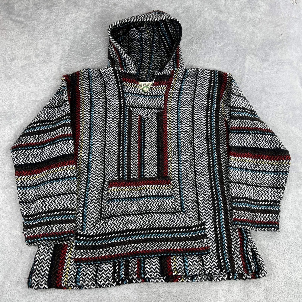 Baja Joe Woven Striped Drug Rug Hoodie 2XL Boho Hippie Surf Pullover Trippy